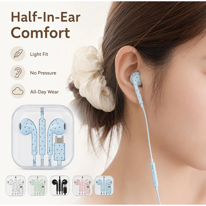 Type C Oordopjes met Polka Dot - Wired Earphone Mic recensie en prijs