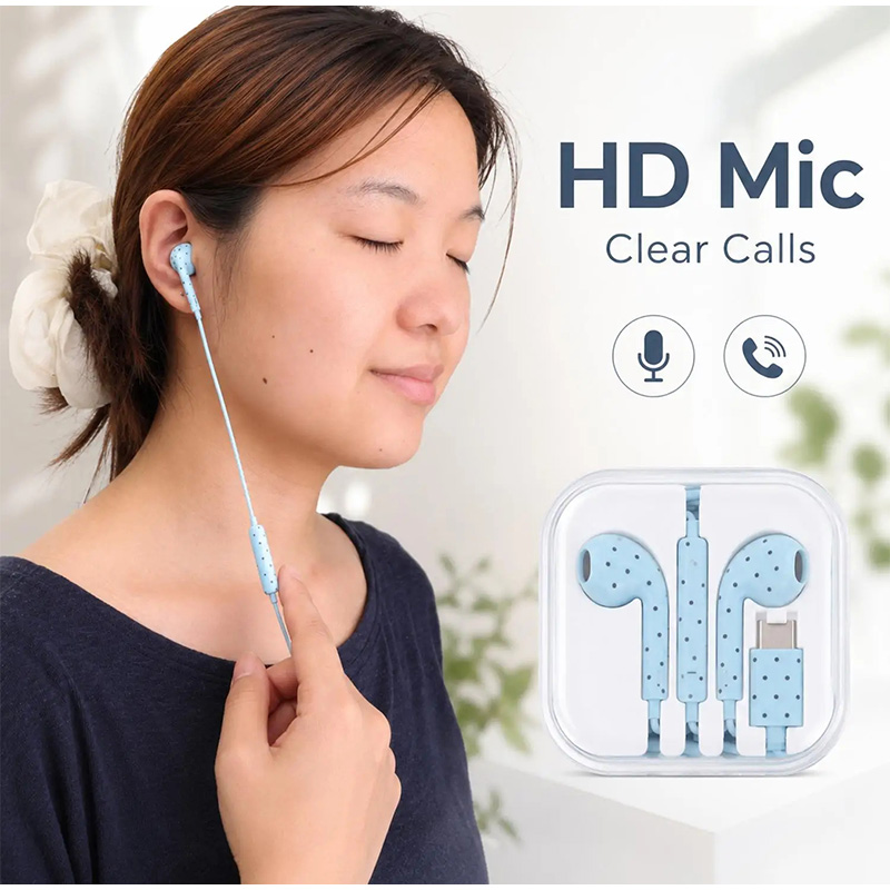 Type C Oordopjes met Polka Dot - Wired Earphone Mic recensie en prijs