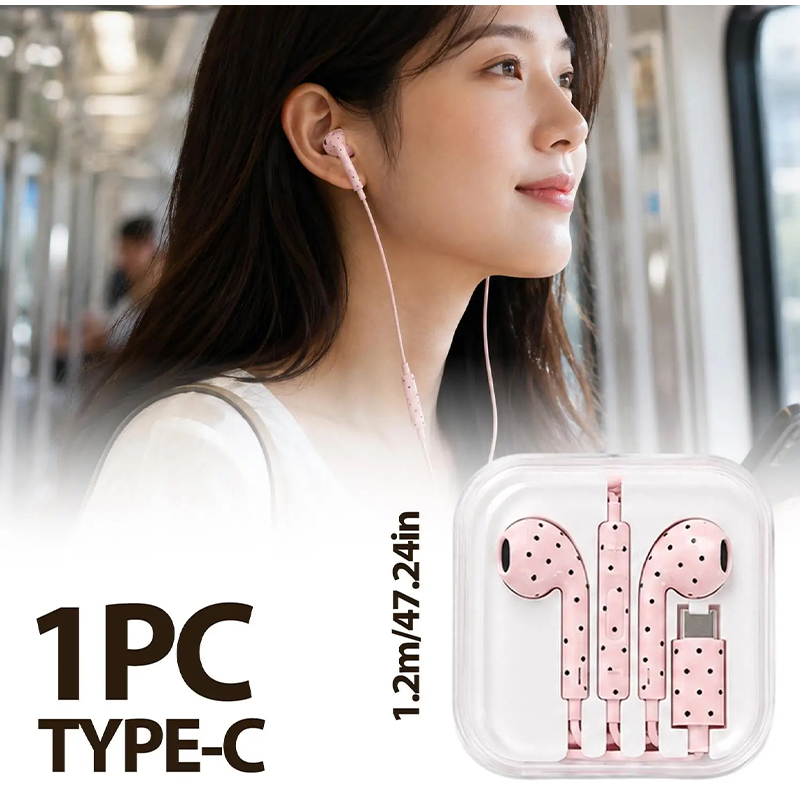 Type C Oordopjes met Polka Dot - Wired Earphone Mic recensie en prijs